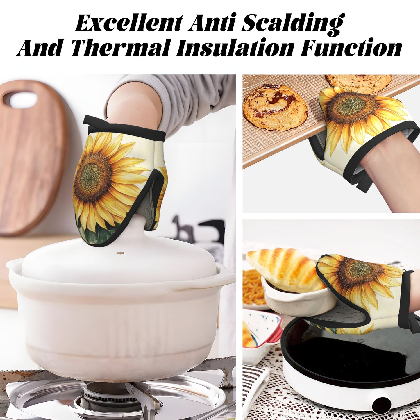 Sunflower Print Oven Mitt | 15×15cm Heat-Resistant Non-Slip Kitchen Glove with Hanging Loop