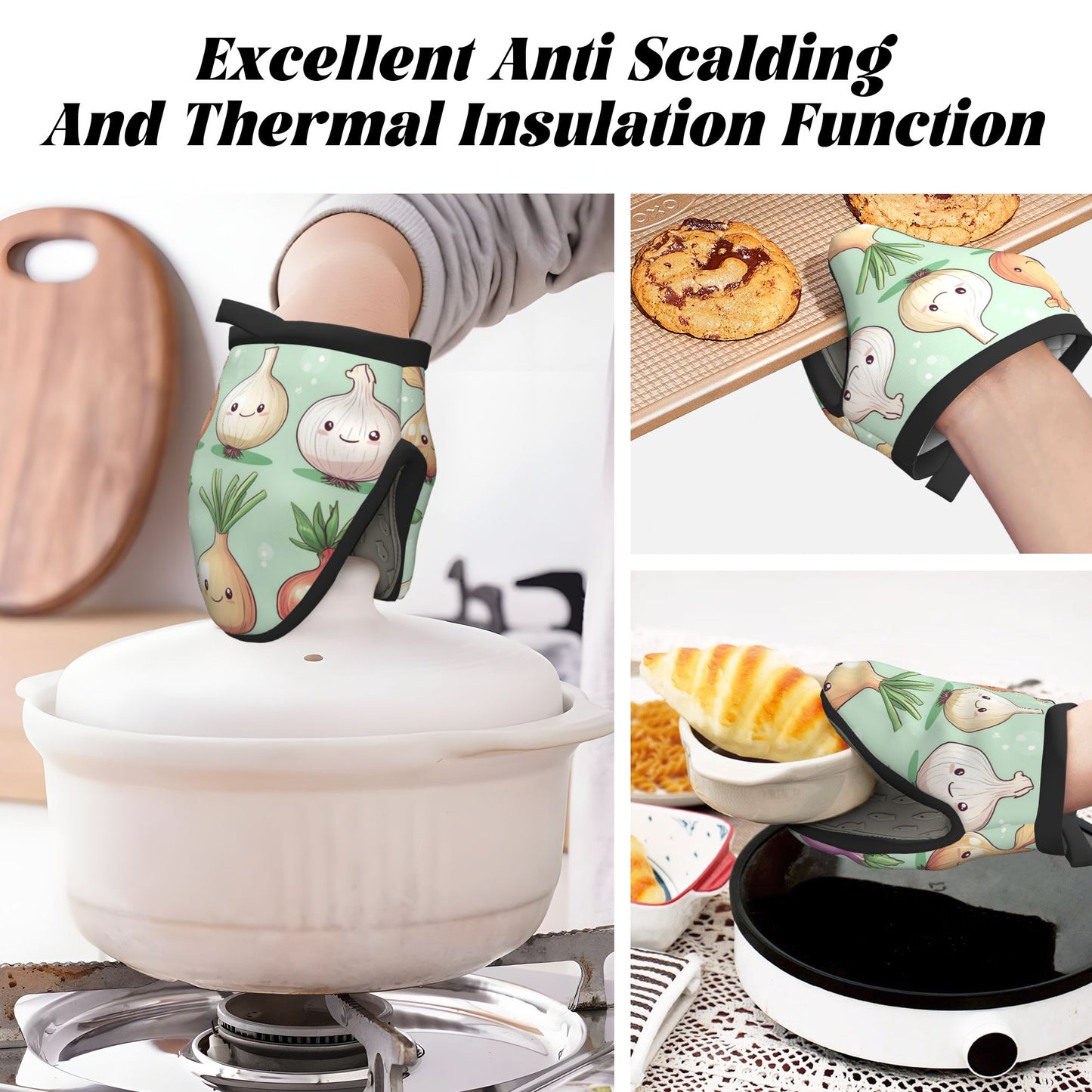 Cute Onion Character Oven Mitt | Heat-Resistant Glove with Anti-Slip Silicone Palm | 15×15cm
