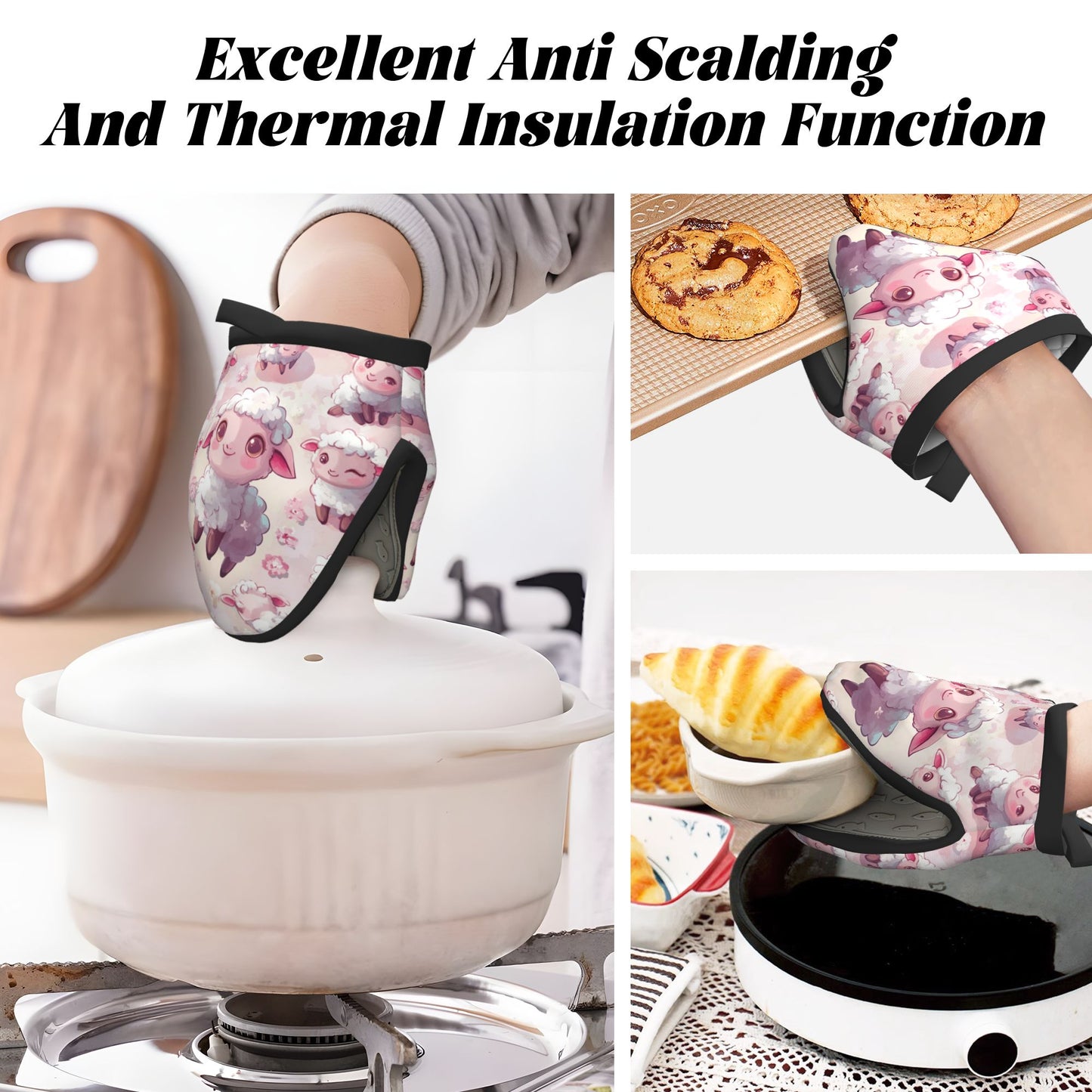 Cute Lamb - Printed Oven Mitt, 5.9 Inches (15cm), Heat - Resistant & Insulated Kitchen Protection Glove