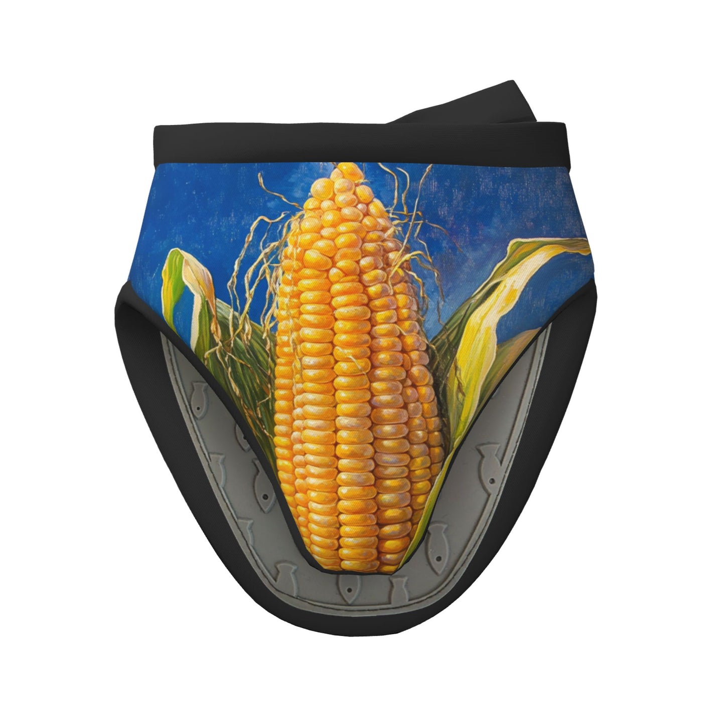 Creative Corn Printed Heat-Resistant Oven Mitt | 15×15cm Non-Slip Silicone Kitchen Glove