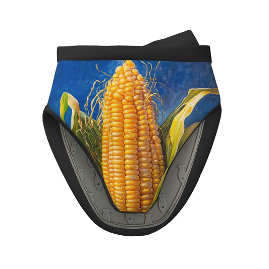 Creative Corn Printed Heat-Resistant Oven Mitt | 15×15cm Non-Slip Silicone Kitchen Glove
