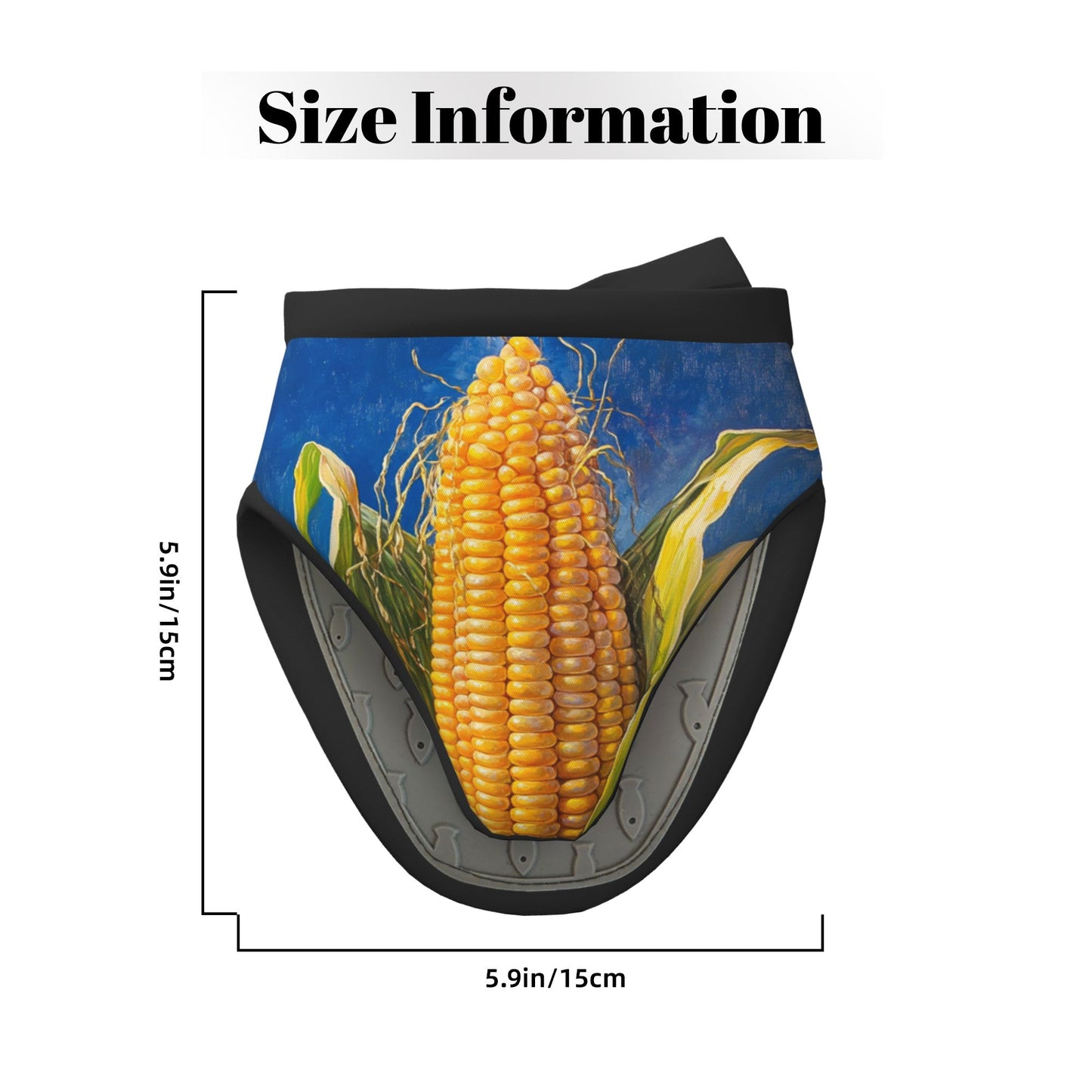 Creative Corn Printed Heat-Resistant Oven Mitt | 15×15cm Non-Slip Silicone Kitchen Glove