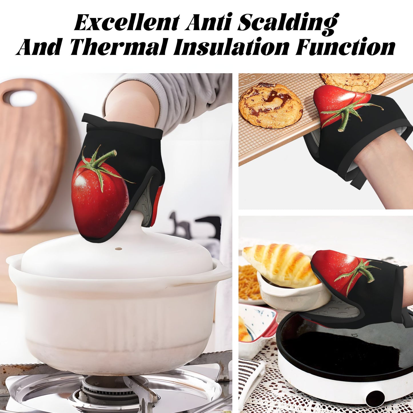 Creative Tomato Print Heat-Resistant Oven Mitt | 15×15cm Non-Slip Kitchen Glove