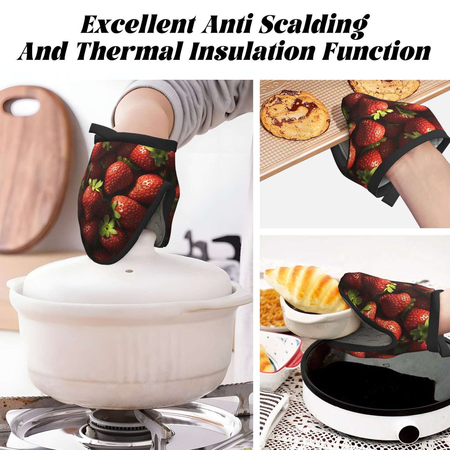 Creative Strawberry Print Oven Mitt | 15×15cm Heat-Resistant Non-Slip Kitchen Glove