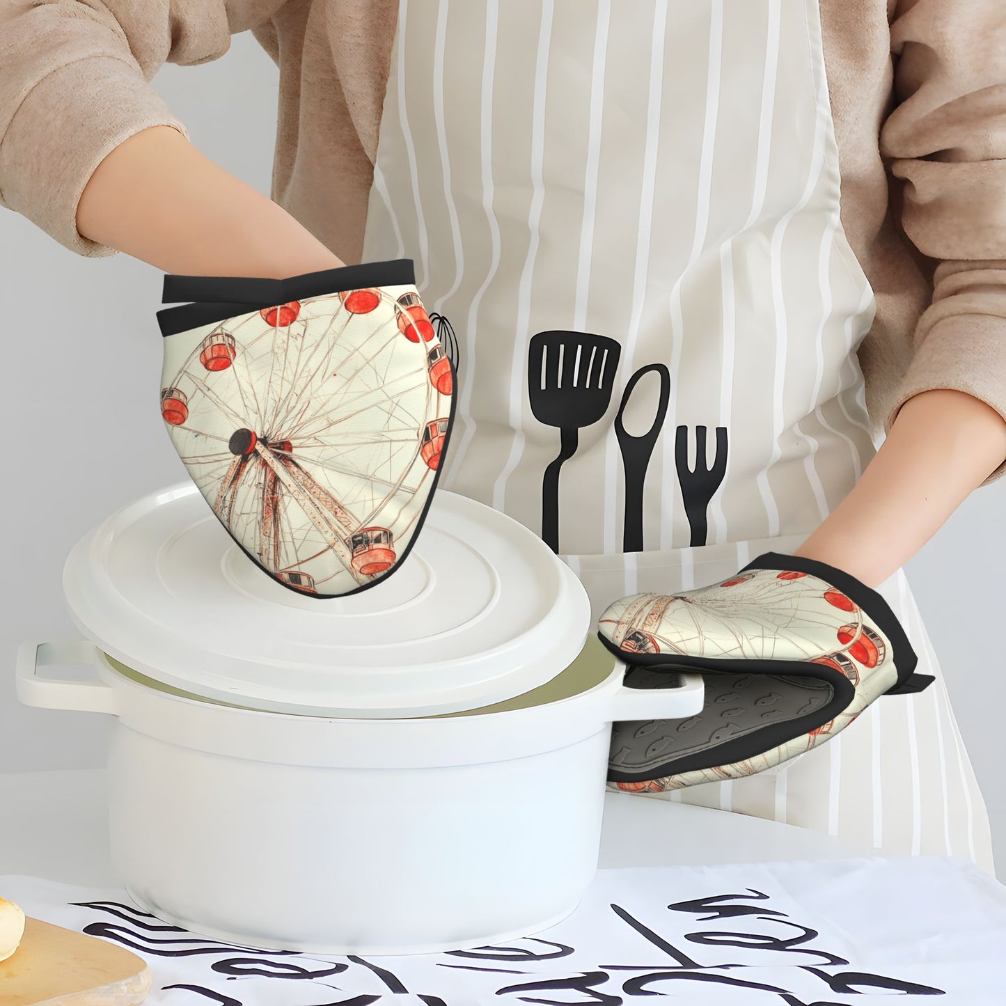 Ferris Wheel Print Oven Mitt | 15×15cm Heat-Resistant Non-Slip Silicone Kitchen Glove