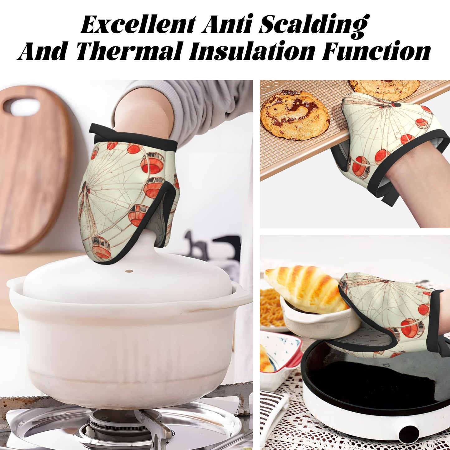 Ferris Wheel Print Oven Mitt | 15×15cm Heat-Resistant Non-Slip Silicone Kitchen Glove