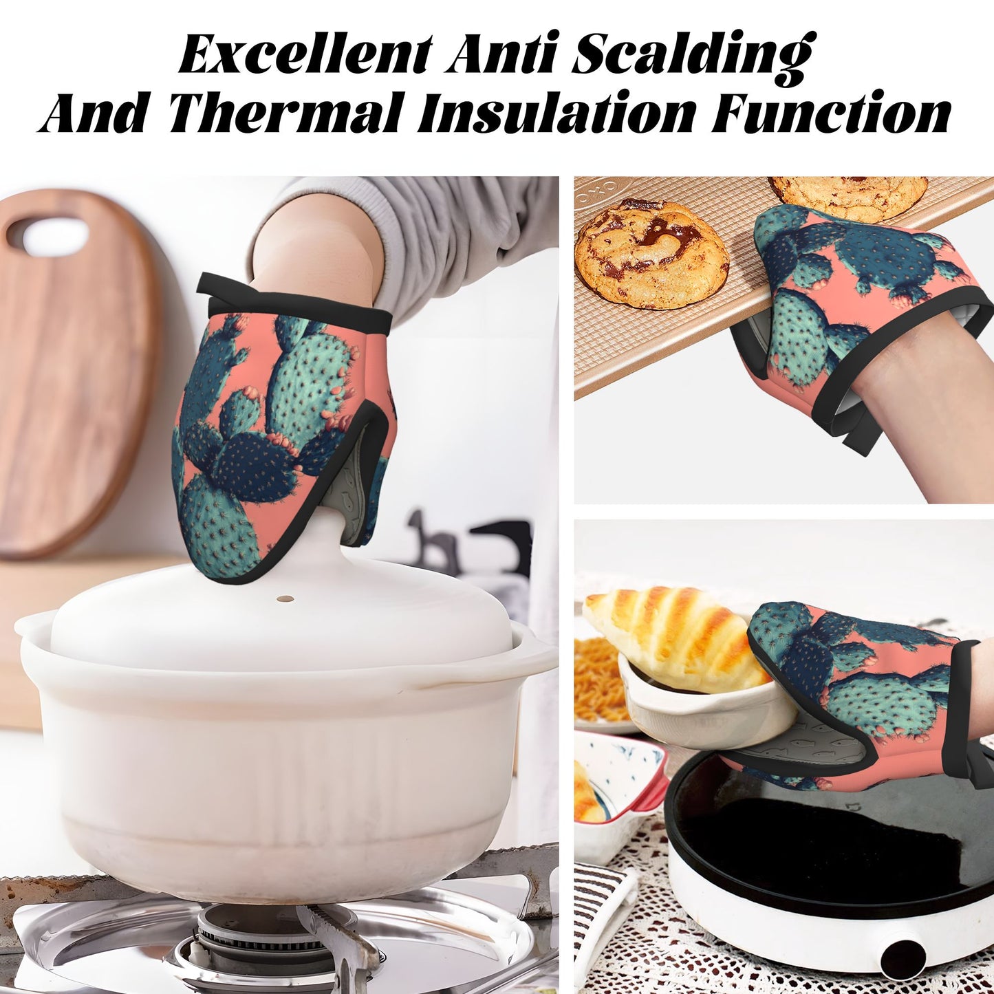 Cactus Pattern Heat-Resistant Oven Mitt | 15×15cm Non-Slip Silicone Kitchen Glove