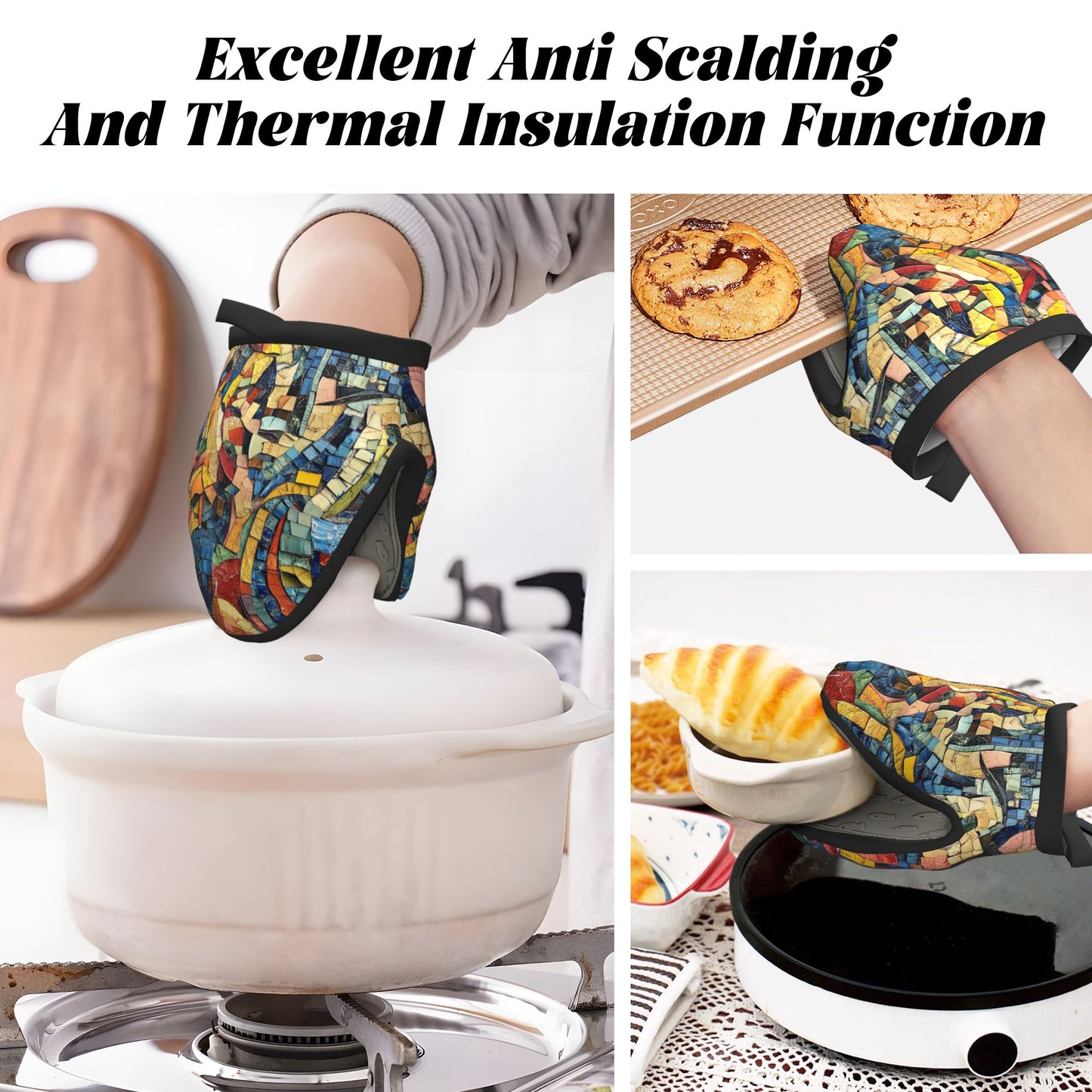 Abstract Mosaic Art Oven Mitt | Colorful Collage Design | 15×15cm Heat-Resistant Glove with Silicone Grip