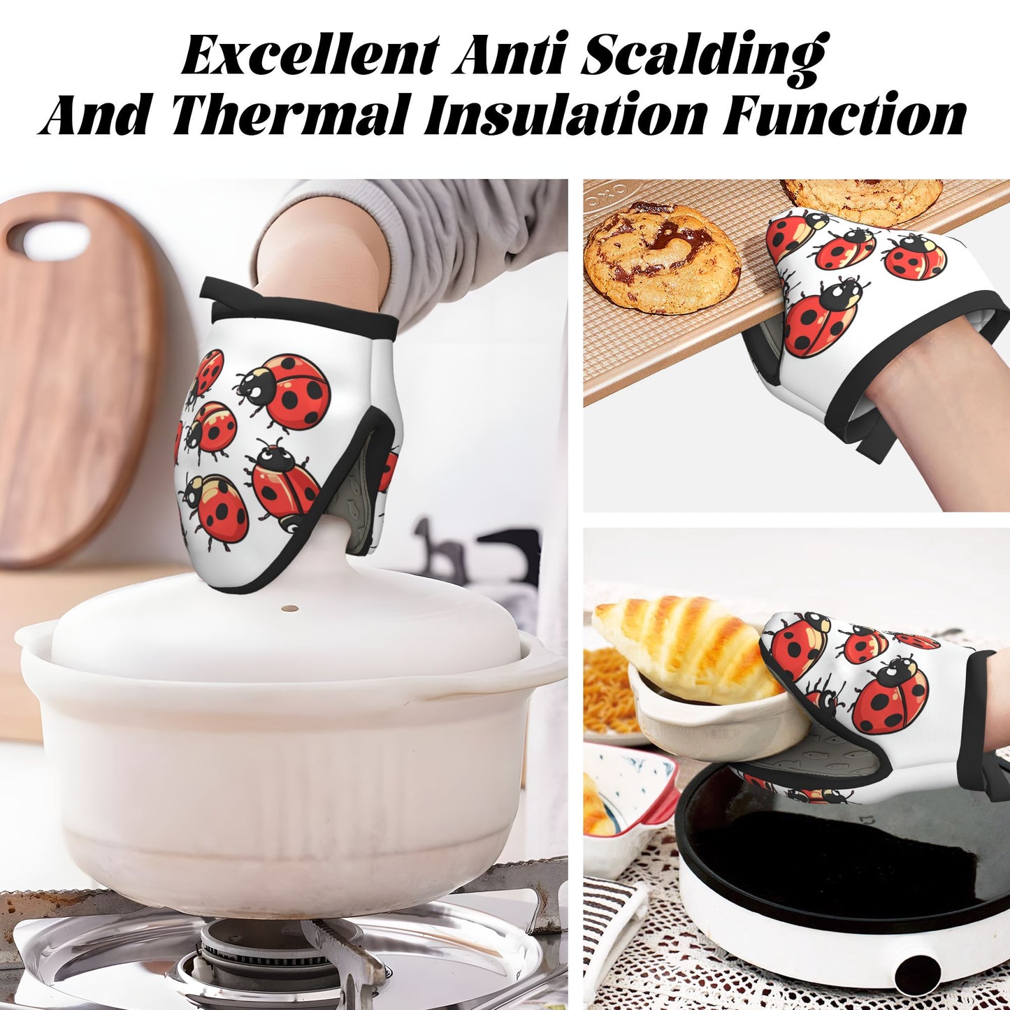 Cute Ladybug - Printed Heat - Resistant Oven Mitt, 5.9 Inches (15cm), Anti - Scald Kitchen Baking Glove